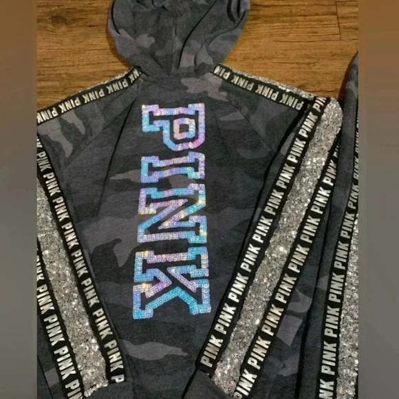 PINK VS CAMO BLING HOODIE/JOGGERS OUTFIT SET XS - Picture 4 of 10